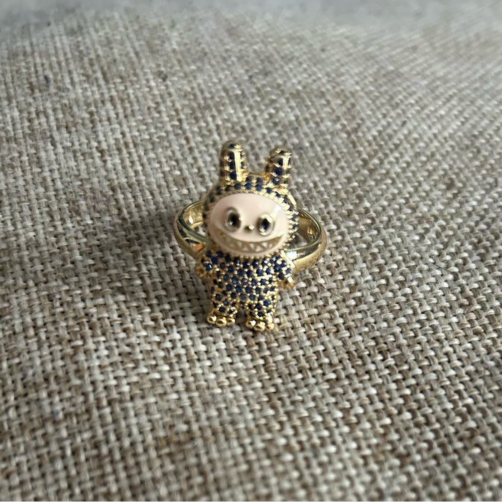 Gold & Purple Crystal Labubu Ring